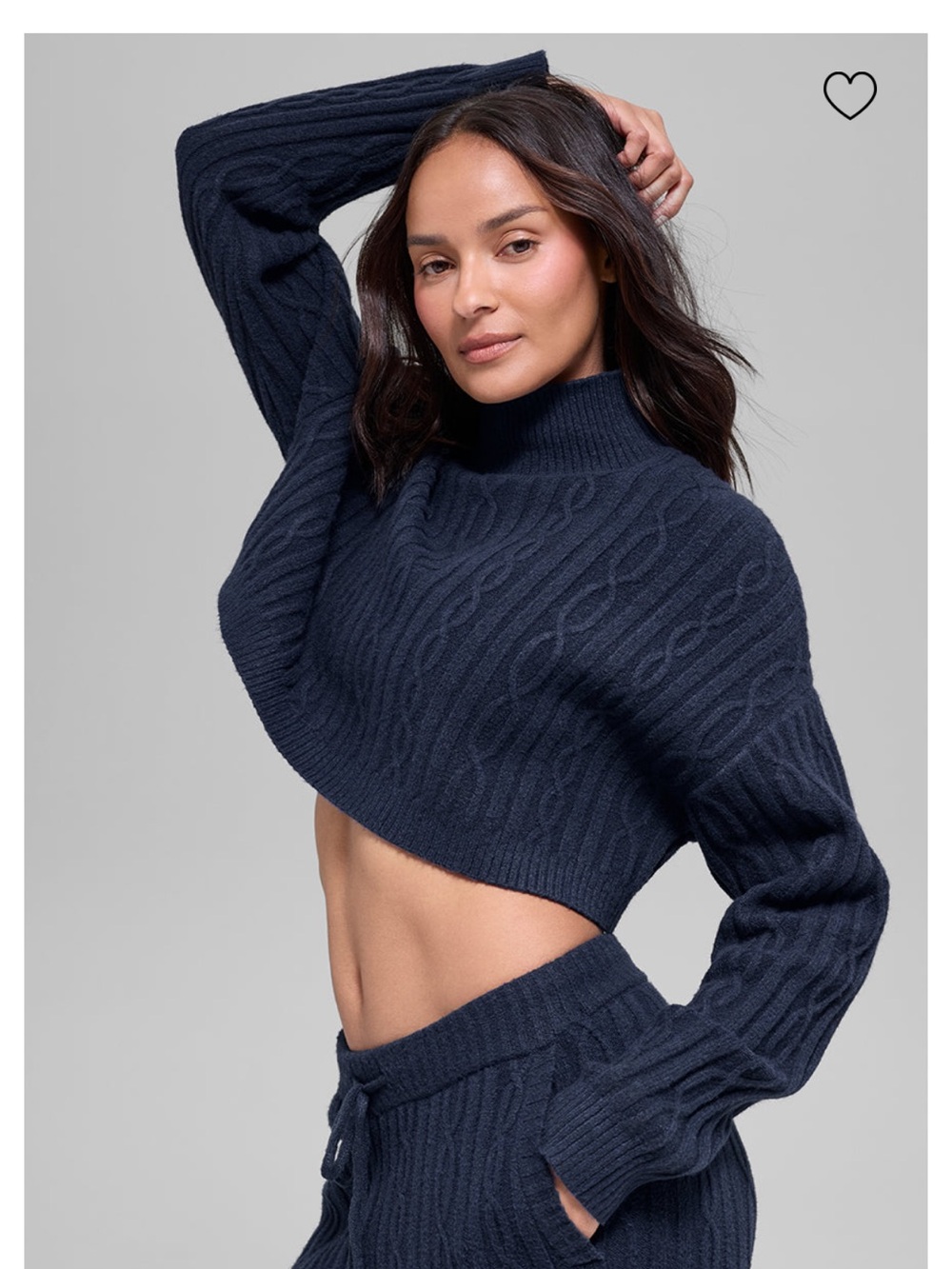 Alo yoga Cable Knit Cropped Winter Bliss Turtleneck Long Sleeve - Navy size M